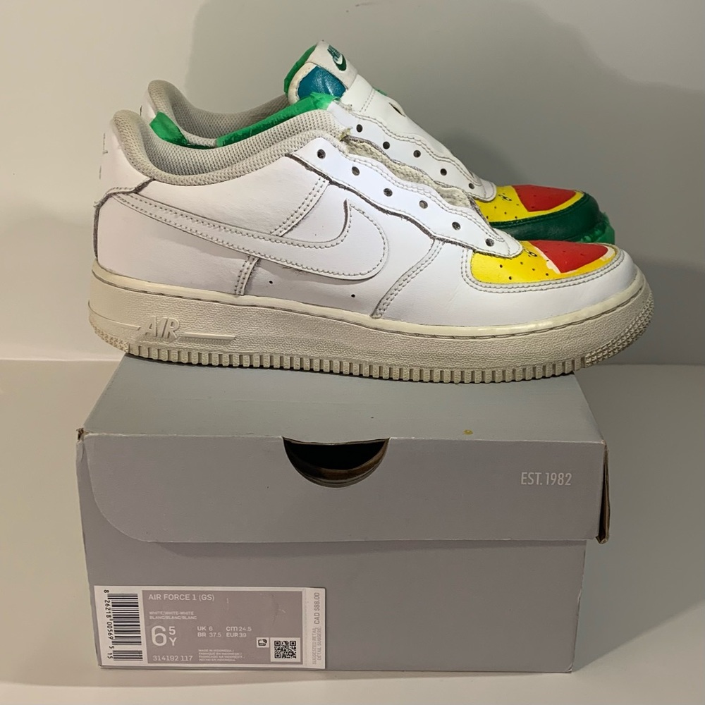 🌻 NIKE AIR FORCE 1 LOW WHITE GRADE SCHOOL SIZE 6.5Y SNEAKERS CUSTOMIZED 🌻